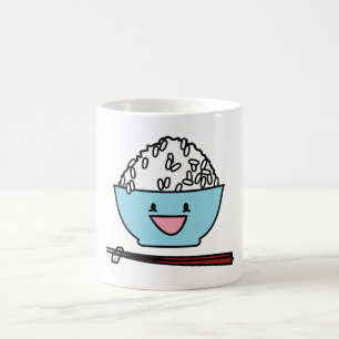 Happy bowl of white rice chopsticks carbs coffee mug