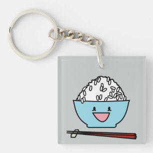 Happy bowl of white rice chopsticks carbs keychain