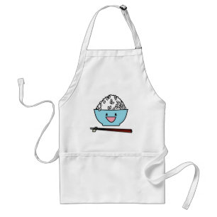 Happy bowl of white rice chopsticks carbs standard apron