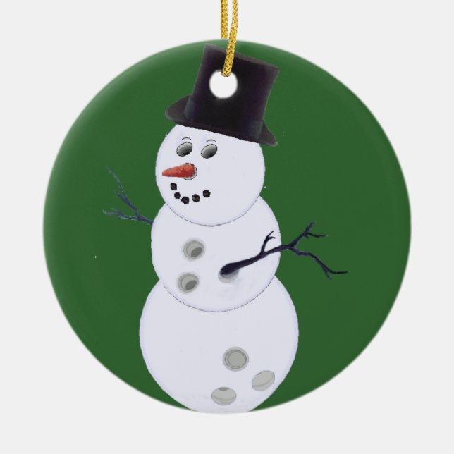 Happy Bowlidays Snowman Ceramic Ornament (Front)