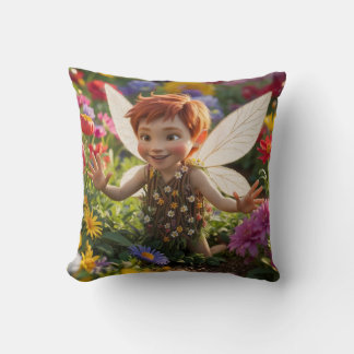 Happy Boy Fairy Throw Pillow
