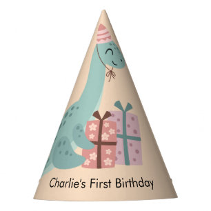 Happy Brachiosaurus Dinosaur with birthday gifts Party Hat