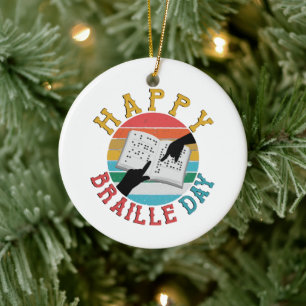 Happy Braille Day Ceramic Ornament