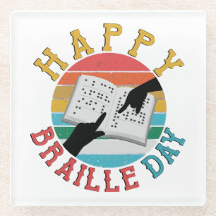 Happy Braille Day Glass Coaster
