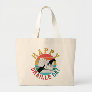 Happy Braille Day Large Tote Bag