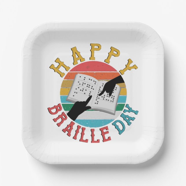 Happy Braille Day Paper Plate (Front)