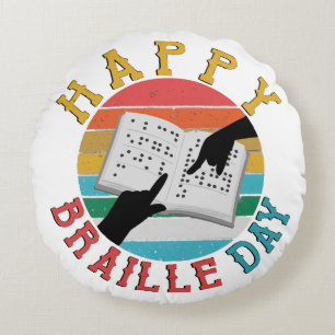 Happy Braille Day Round Pillow