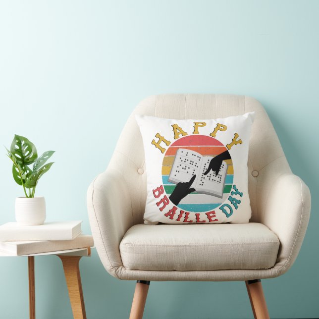 Happy Braille Day Throw Pillow (Chair)