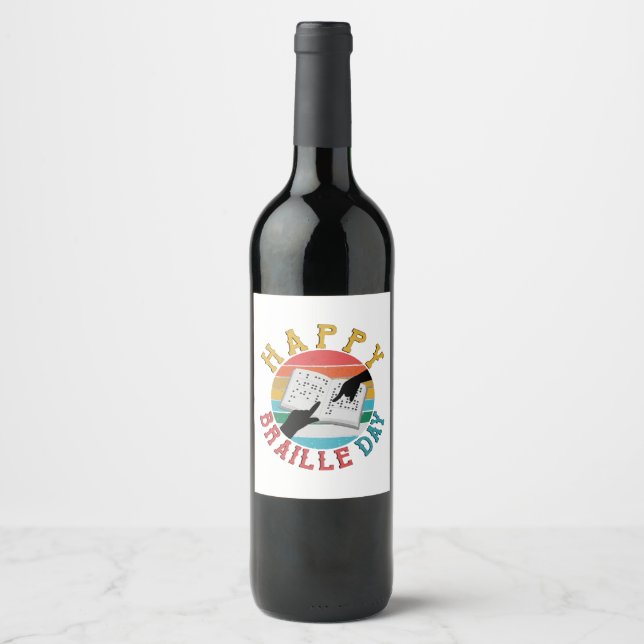Happy Braille Day Wine Label (Front)