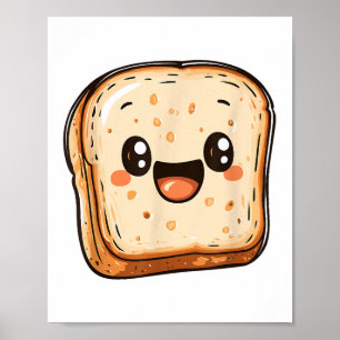 Happy Bread Slice Cartoon Smiling Toast Poster