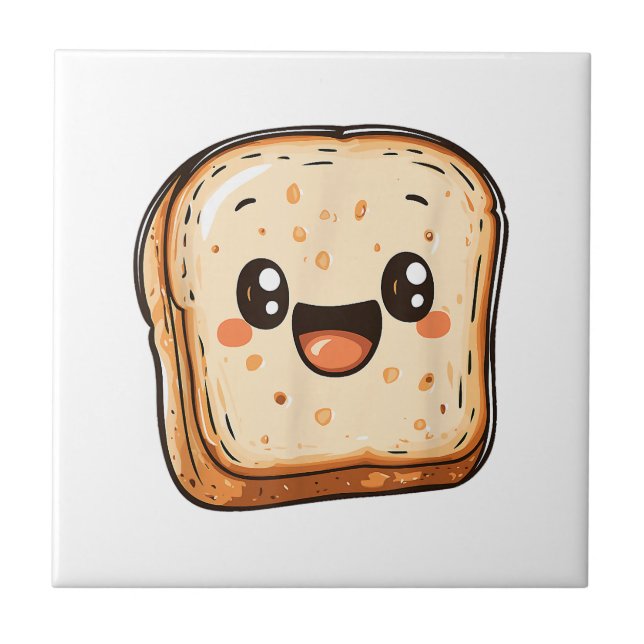 Happy Bread Slice Cartoon Smiling Toast Tile (Front)
