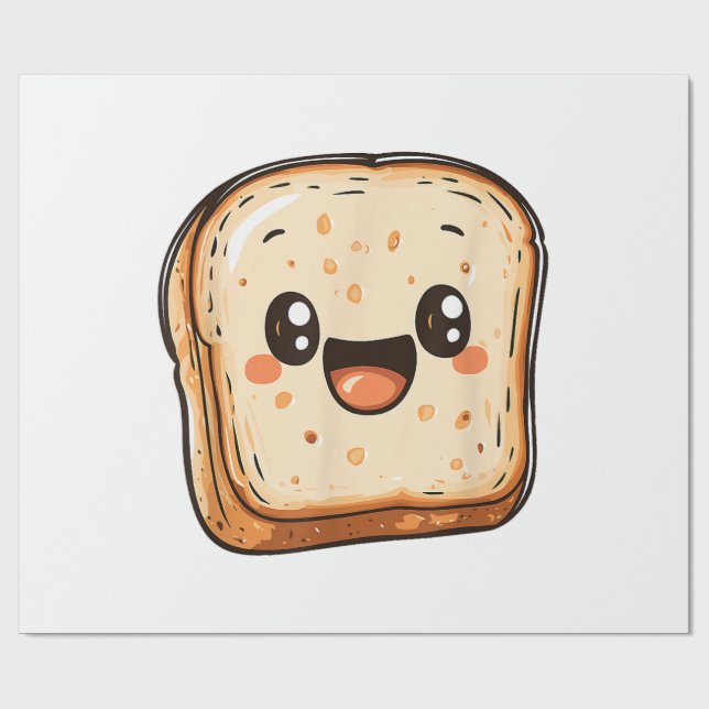 Happy Bread Slice Cartoon Smiling Toast Wrapping Paper (Flat)