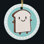 Happy Bread Slice Ceramic Ornament<br><div class="desc">A kawaii slice of white bread in watercolours on a patterned plate.</div>