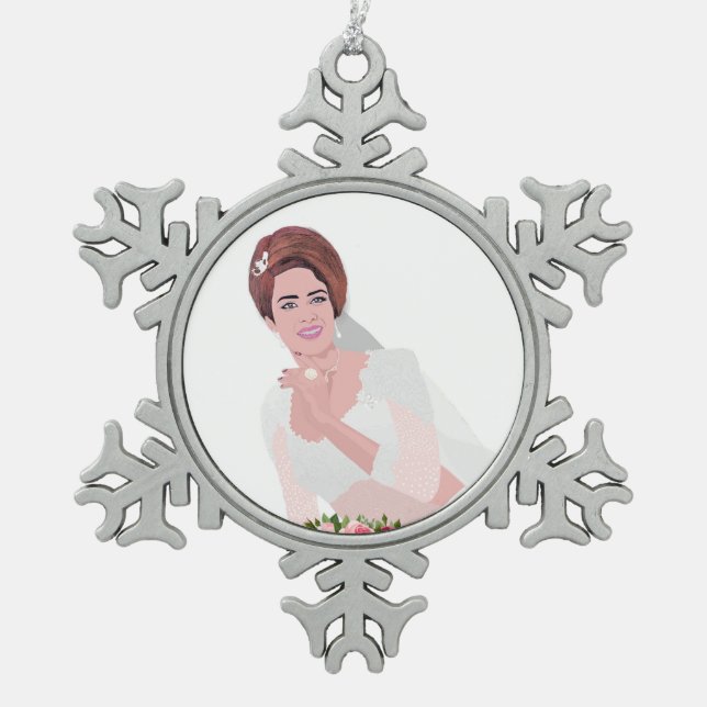 HAPPY BRIDE SNOWFLAKE PEWTER CHRISTMAS ORNAMENT (Front)