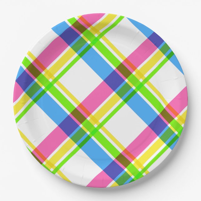 Happy & Bright Plaid Paper Plates (Front)