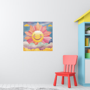 Happy, Bright Sun in Clouds Nursery Poster