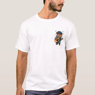 Happy Brown Bear Musician Playing Acoustic Guitar T-Shirt