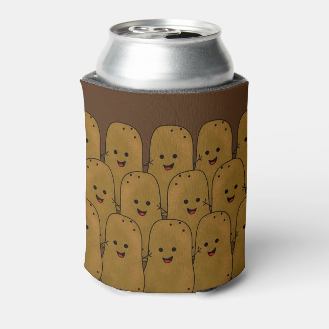 Happy Brown Funny Potatoes In A Group Can Cooler (Can Back)