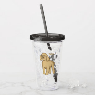 Happy brown poodle cartoon illustration acrylic tumbler