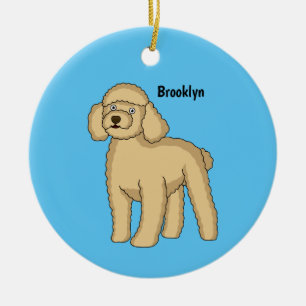 Happy brown poodle cartoon illustration ceramic ornament