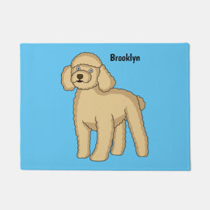 Happy brown poodle cartoon illustration doormat