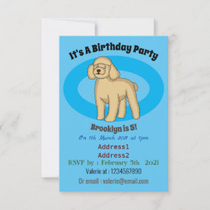Happy brown poodle cartoon illustration invitation