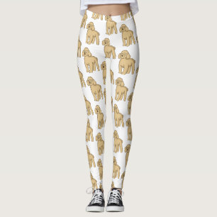Happy brown poodle cartoon illustration leggings