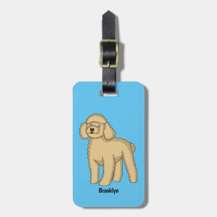 Happy brown poodle cartoon illustration luggage tag