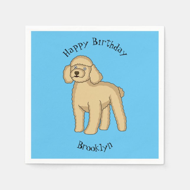 Happy brown poodle cartoon illustration napkin (Front)