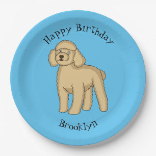 Happy brown poodle cartoon illustration paper plate