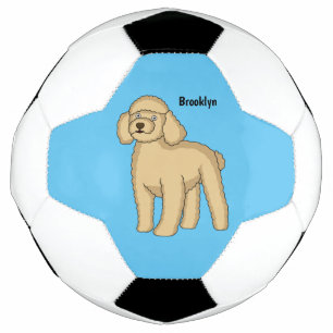 Happy brown poodle cartoon illustration soccer ball