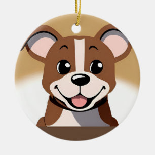 Happy Brown Puppy Dog Smiling Brightly Ceramic Ornament