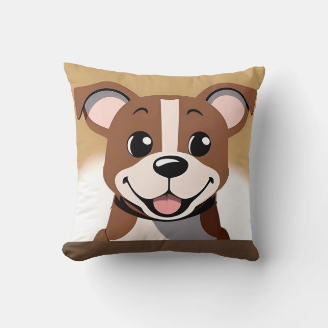 Happy Brown Puppy Dog Smiling Brightly Throw Pillow (Front)