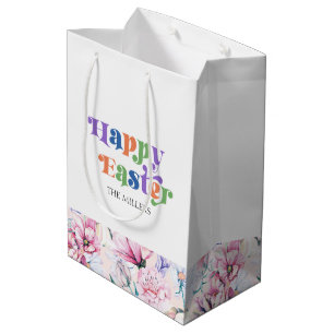 Happy Brunch Typography Pastel Flowers Pattern Medium Gift Bag