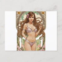 Happy Brunette V2 Mucha Style Art