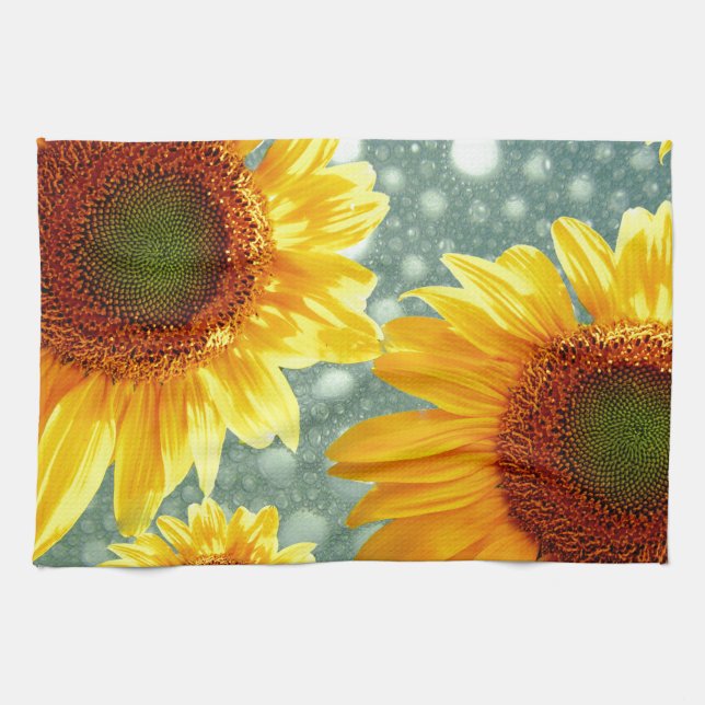 Happy Bubbly Sunflowers Kitchen Towel (Horizontal)