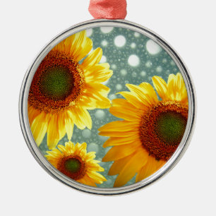 Happy Bubbly Sunflowers Metal Ornament