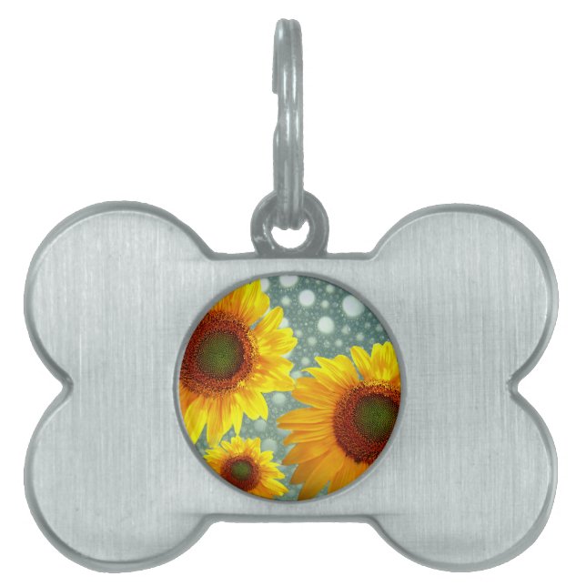 Happy Bubbly Sunflowers Pet Tag (Front)