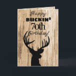 Happy Buckin 70th Birthday Hunting Card<br><div class="desc">"Happy Buckin' 70th Birthday" greeting card for the hunter with a sense of humour.  Large antler deer silhouette by artist ©Tina Hesskew of Fishing Hunting Life.</div>