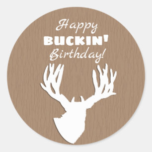 Happy Buckin' Birthday Hunting Classic Round Sticker