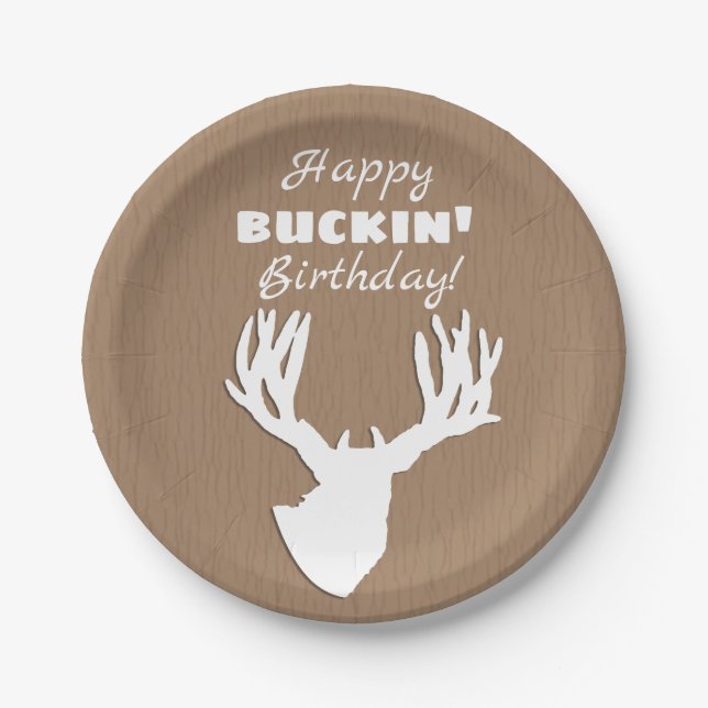 Happy Buckin' Birthday Hunting Paper Plate (Front)