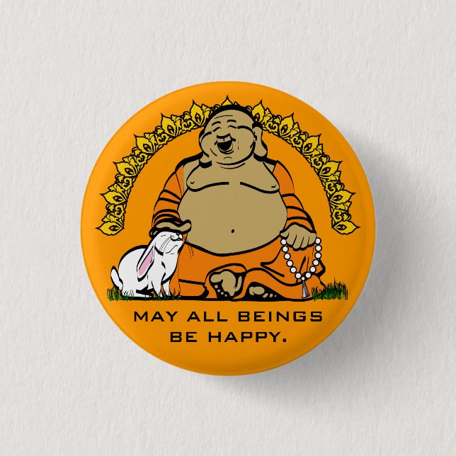 HAPPY BUDDHA 1 INCH ROUND BUTTON (Front)