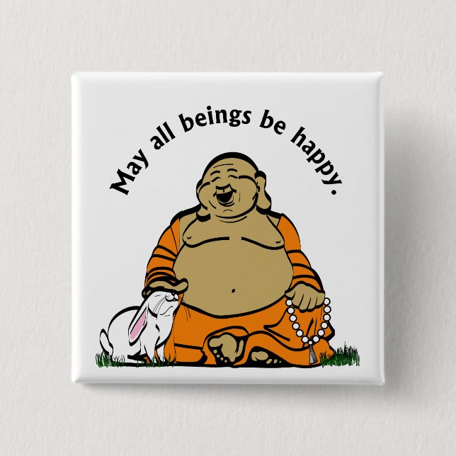 HAPPY BUDDHA 2 INCH SQUARE BUTTON (Front)