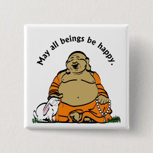 HAPPY BUDDHA 2 INCH SQUARE BUTTON