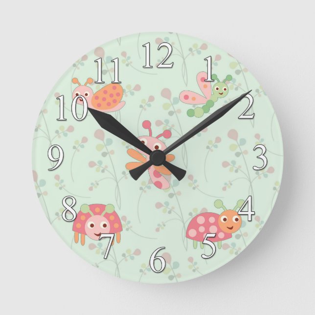 Happy Bugs Girls Wall Clock (Front)