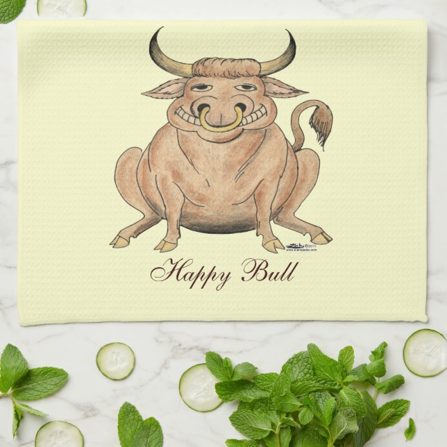 Happy Bull Kitchen Towel (Folded)
