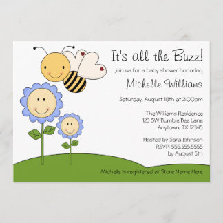 Happy Bumble Bee Blue Daisy Baby Shower Invitation