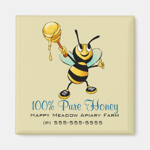 Happy Bumble Bee with a Scoop of Honey Magnet