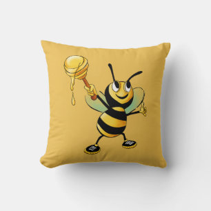 Happy Bumble Bee with a Scoop of Honey Throw Pillow