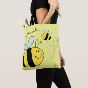 Happy Bumble Bees Flying Heart Personalized Tote Bag